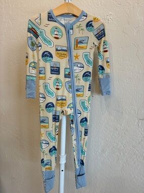 Angel Dear Cream & Light Blue Coastal Patch Print Footed One-Piece